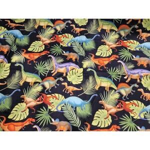 Dinosaurs and Ferns on Black Background Cotton Fabric 2 Yard 33 Inch Quilting